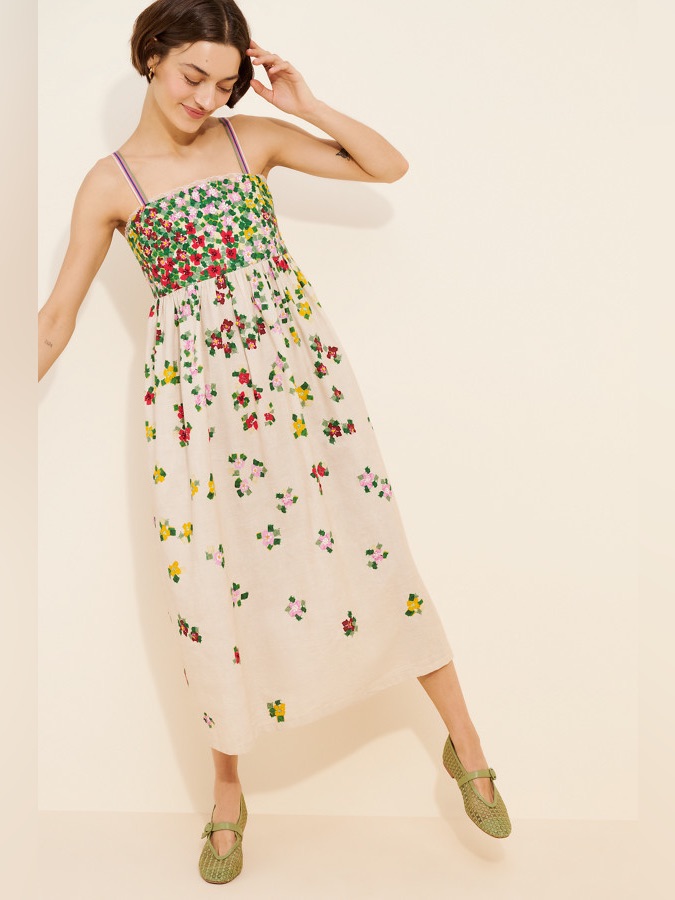 Anthropologie Payal Pratap Embroidered Sleeveless Midi Dress Floral Sz: S